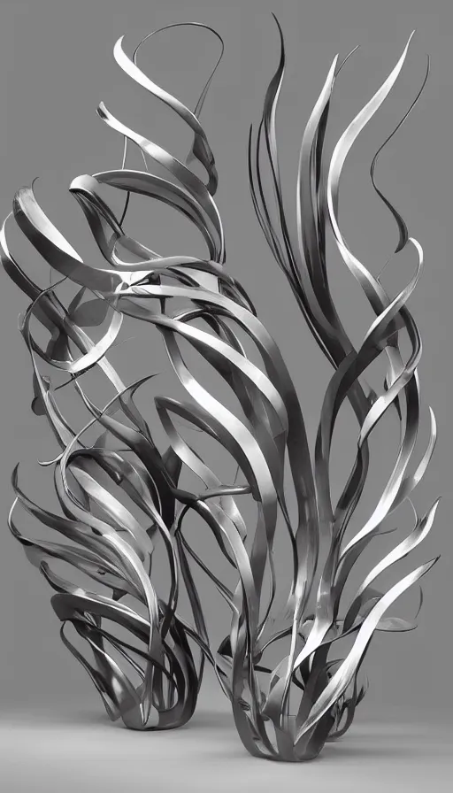 Prompt: a set of metal fire sculptures on a white background, a computer rendering by zaha hadid, polycount, kinetic art, made of liquid metal, airbrush art, hard surface modeling