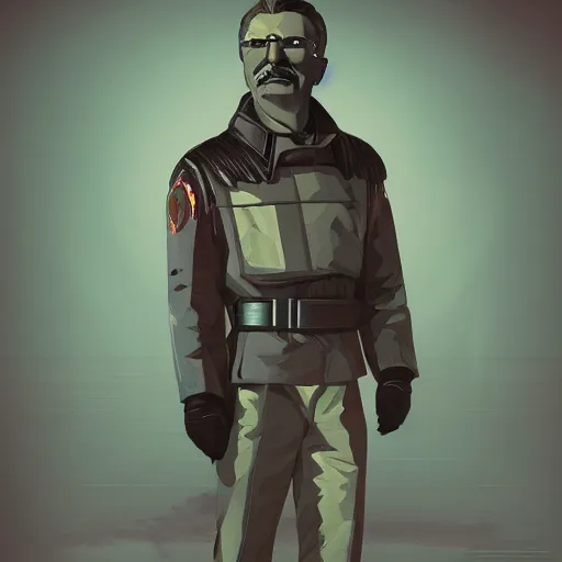 Image similar to cyberpunk joseph stalin as the leader of a futuristic communist society, cybernetics, sharp lines, digital, artstation, colored in