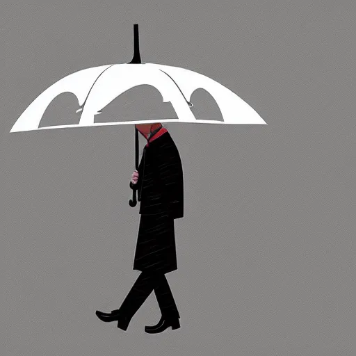 Image similar to a man with umbrella hiding of french fries rain, digital art, illustration, hyper realistic