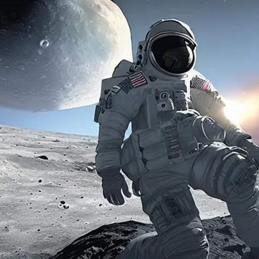 Prompt: call of duty game set on the moon, realistic graphics