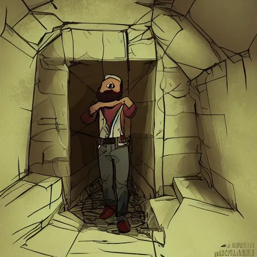 Prompt: a bearded man emerges from an underground bunker, digital art, artstation