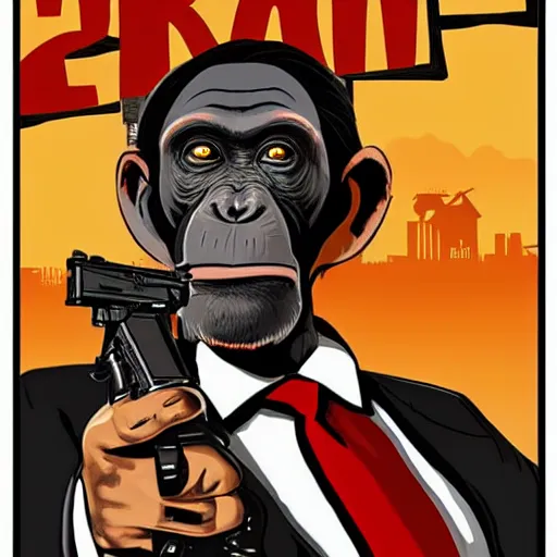 Prompt: Saul Goodman as a chimp with a machinegun