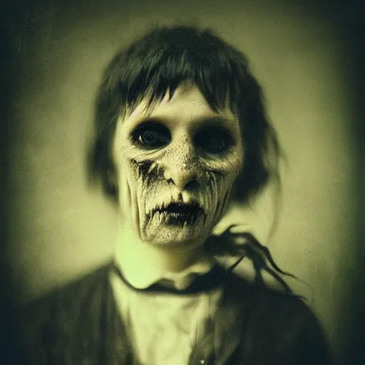 Prompt: a creepy demon, a character portrait, photograph by Kyle Thompson, Victorian England, deviantart, gothic art, deviantart, tintype photograph, goth