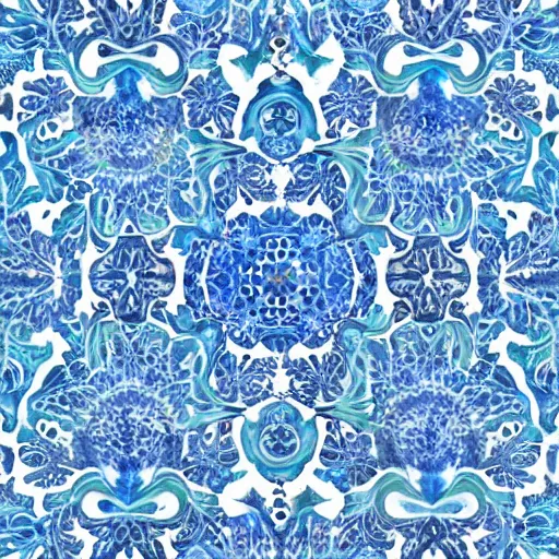 Image similar to watercolor of blue rococo fractal calligraphy decorations, and flowers, wallpaper, trending in artstation