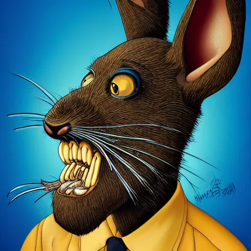 Image similar to A extremely highly detailed majestic hi-res beautiful, highly detailed head and shoulders portrait of a scary terrifying, horrifying, creepy black cartoon rabbit with scary big eyes, earing a shirt laughing, hey buddy, let's be friends, in the retro art style of Walt Disney