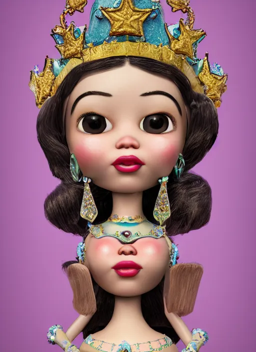 Image similar to closeup face profile portrait of tin toy sylvia sims as a fairytale princess wearing a crown eating cakes, bikini, depth of field, zeiss lens, detailed, symmetrical, centered, fashion photoshoot, by nicoletta ceccoli, mark ryden, lostfish, breathtaking, 8 k resolution, extremely detailed, beautiful, establishing shot, artistic, hyperrealistic, octane render