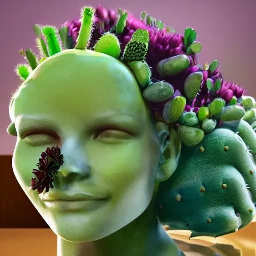 Prompt: succulents and cactus growing inside a human head side on made out of glass, 8 k detailed photograph, unreal engine