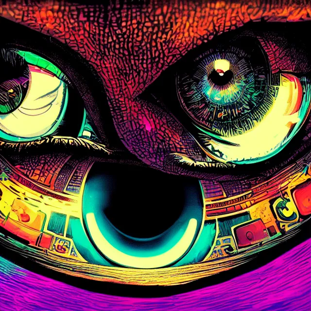 Image similar to macro shot of the iris eye, eye of horus, centered eye, symmetry, illuminati eye, colorful, sharp and focus, ultra detailed, beautifully lit, in the art style of dan mumford and marc simonetti