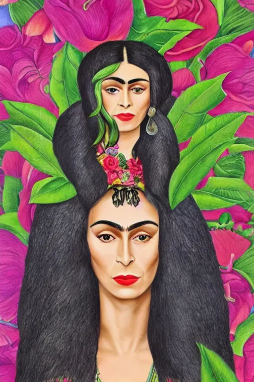 Image similar to Cher in Frida Kahlo style, highly detailed,