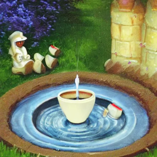 Image similar to a cup of milk in a wishing well