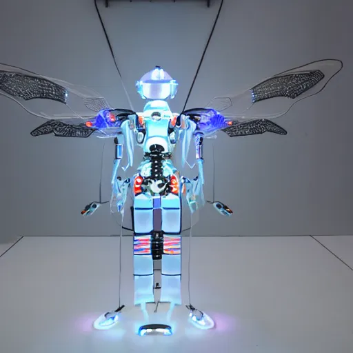 Image similar to robotic bees, cybernetic, led wings