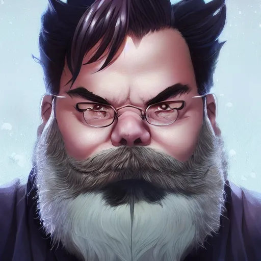 Prompt: An anime portrait of a bearded Jack Black, by Stanley Artgerm Lau, WLOP, Rossdraws, James Jean, Andrei Riabovitchev, Marc Simonetti, and Sakimichan, tranding on artstation