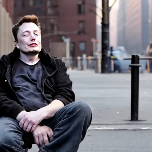 Prompt: homeless man new york city elon musk, 4k, award-winning cinematography