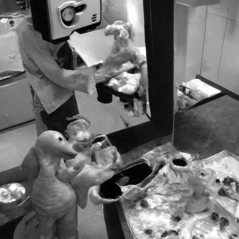 Image similar to i caught this alien trying to eat my gnocchis!, cctv camera footage, 2 0 1 4