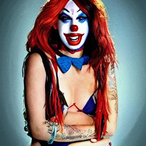 Image similar to megan fox as a sad clown