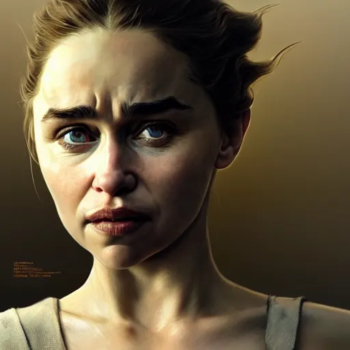 Image similar to a hyper - realistic character concept art portrait of emilia clarke, depth of field background, artstation, award - winning realistic sci - fi concept art by jim burns and greg rutkowski, beksinski, a realism masterpiece, james gilleard, bruegel, alphonse mucha, and yoshitaka amano.