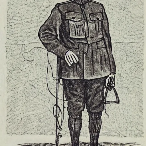 Image similar to portrait still of a ww 1 army surgeon, by edward gorey,