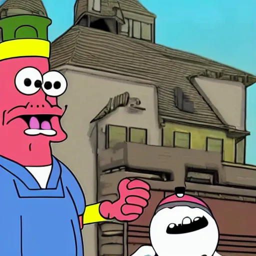 Image similar to master shake using a bong, realistic, meatwad in background