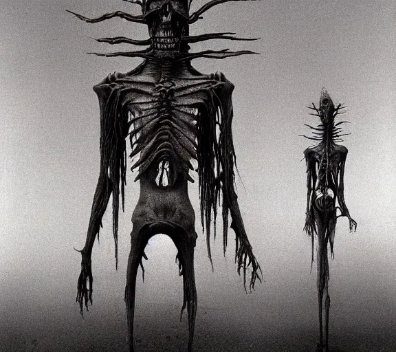 Prompt: the boney razor spine of the shade monster, photo pic by gammel giger beksinski horrors H 576