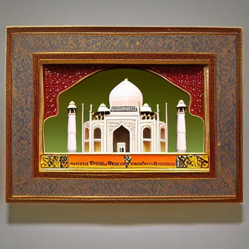 Image similar to Taj Mahal made of different kinds of cheeses, photo, diorama