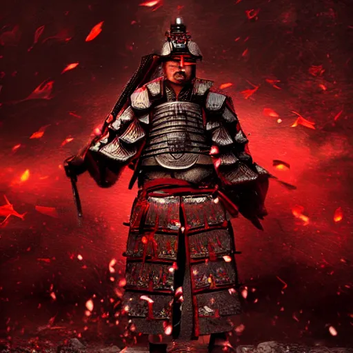 Prompt: a samurai looking to the sky while it's raining blood on his face, unreal engine fantasy art, hauntingly beautiful art, beautiful composition, hd, 8k, detailed, nighttime