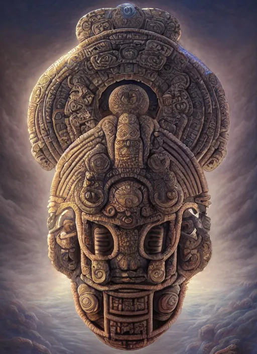 Image similar to Helmet of a forgotten Mayan Deity, ivory, corals, extremly detailed digital painting, in the style of Tomasz Alen Kopera and Fenghua Zhong and Peter Mohrbacher, mystical colors, rim light, beautiful lighting, 8k, stunning scene, raytracing, octane, trending on artstation