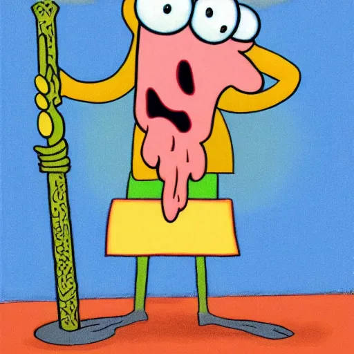 Image similar to squidward from spongebob squarepants holding a hammer, intricate abstract, cartoon by stephen hillenburg