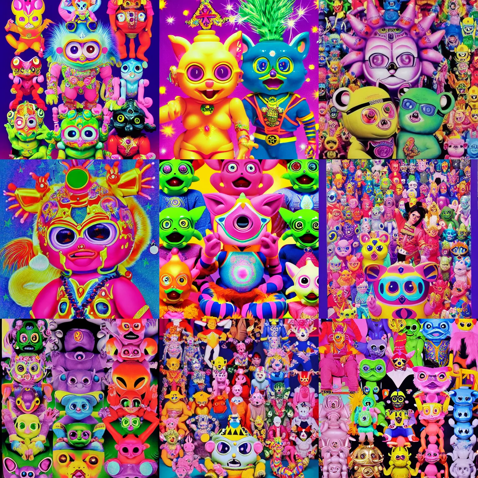 Prompt: hyperreal hindu power ranger furby cowboy rat fink barbie kewpie dragon dog god troll doll, kawaii high definition lifelike portrait art on 35mm film by Lisa Frank and Yayoi Kusama