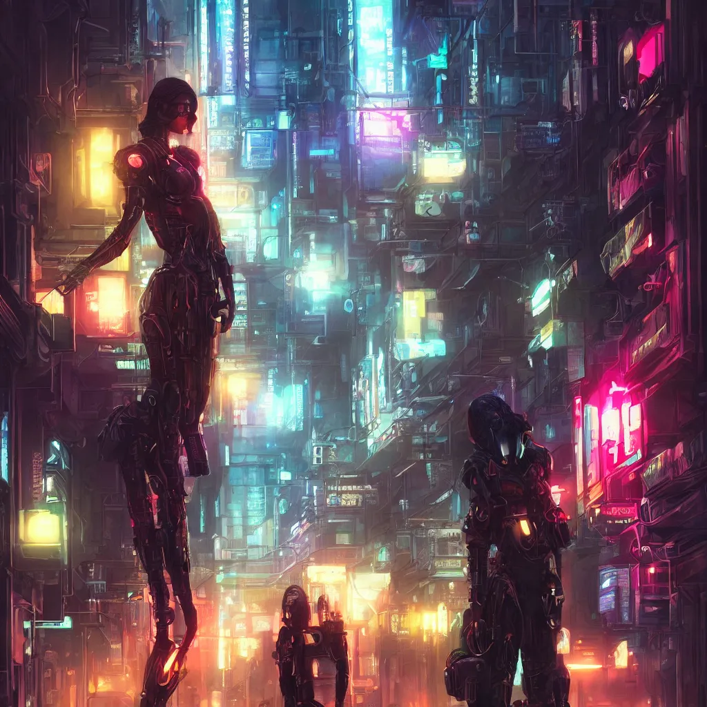 Image similar to Ultra realistic illustration, android at night in street, bright colour tone, cyberpunk, sci-fi, fantasy, intricate, highly detailed, digital painting, artstation, concept art, cinematic lighting, smooth, sharp focus, illustration, art by artgerm