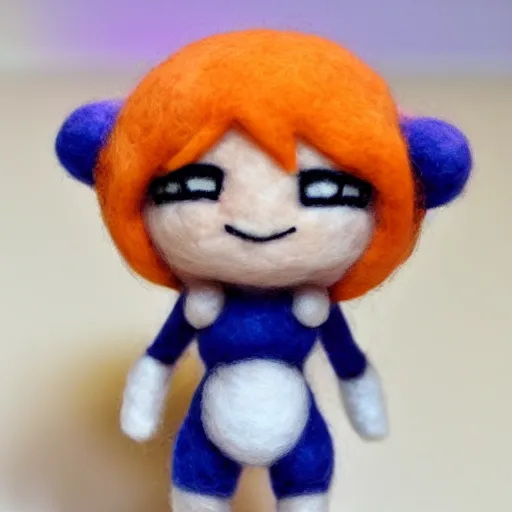 Image similar to a needle felted chibi zero suit samus, needle felting art.