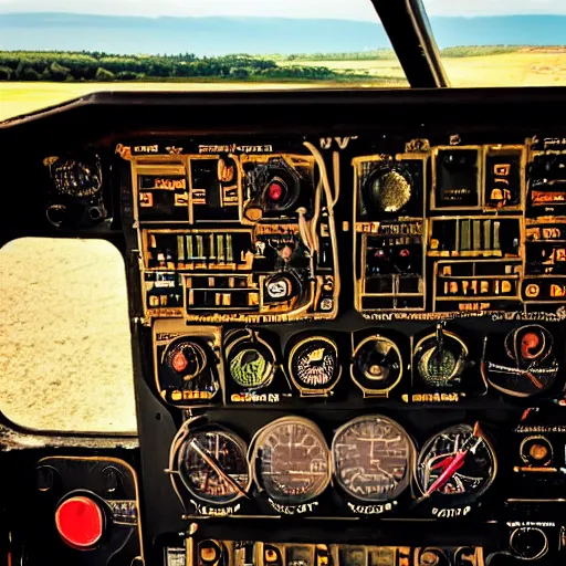 Image similar to “Macro photo of Cessna 172 instrument panel during flight on a sunny day”