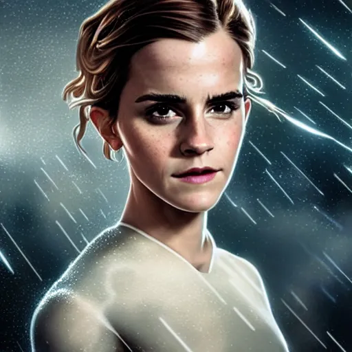 Prompt: a highly detailed matte portrait of emma watson cosplaying as seven of nine, running through a thunderstorm, scifi by star trek, unreal engine, volumetric lighting, exquisite detail, 8 k, art by greg rutkowski and alphonse mucha