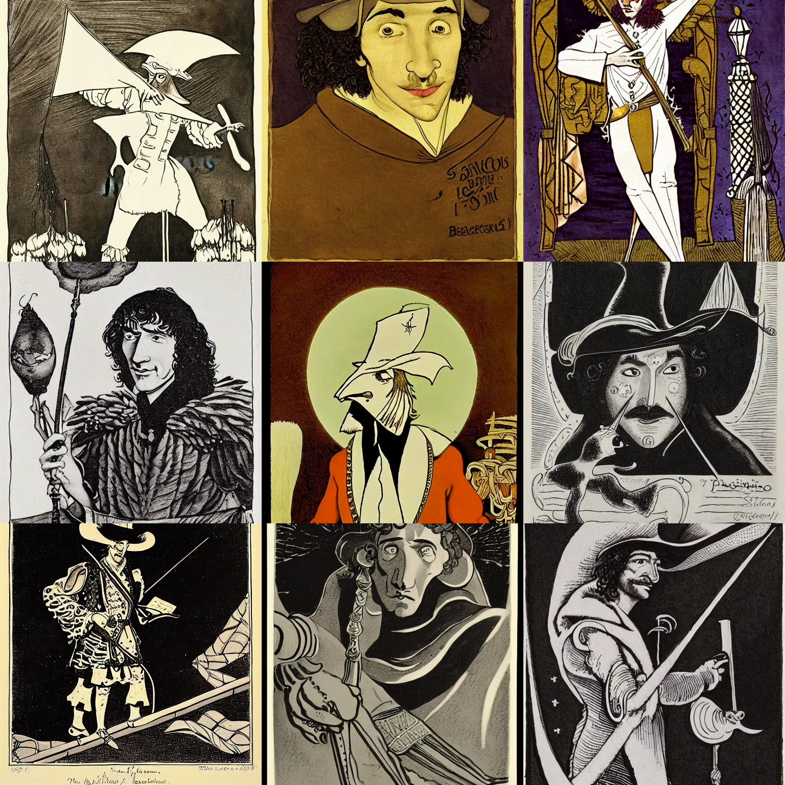 Prompt: portrait of Cyrano de Bergerac, dramatic, high contrast, theatrical, lumnious, cinematic lights, oil canvas by Virginia Frances Sterrett