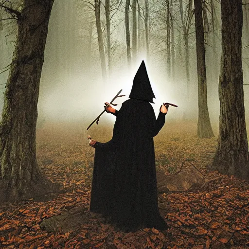 Image similar to witch performing a ritual in a dark forest