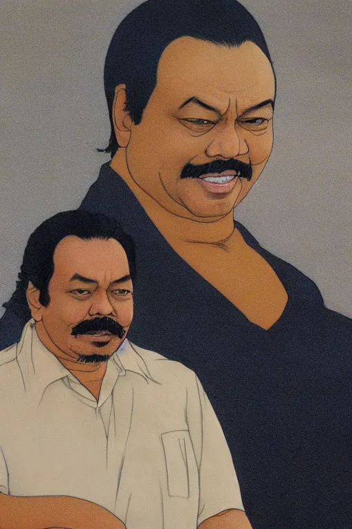 Image similar to mahinda rajapaksa, drawn by hayao miyazaki, rule of thirds composition