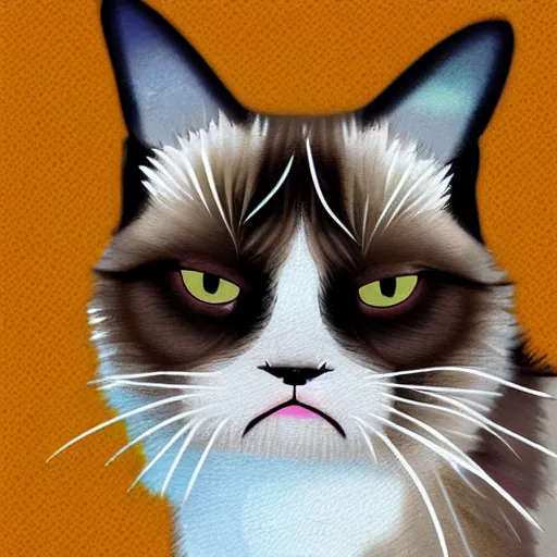 Image similar to a grumpy cat at a garage sale, digital art