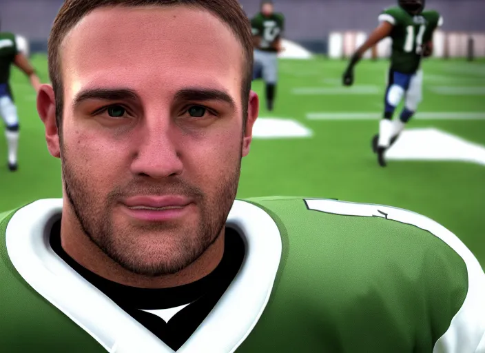 Prompt: facial portrait of a football player on the sidelines, 4 0 year old quarterback cole baker, reddit contest winner, madden 2 1, ps 4, character design
