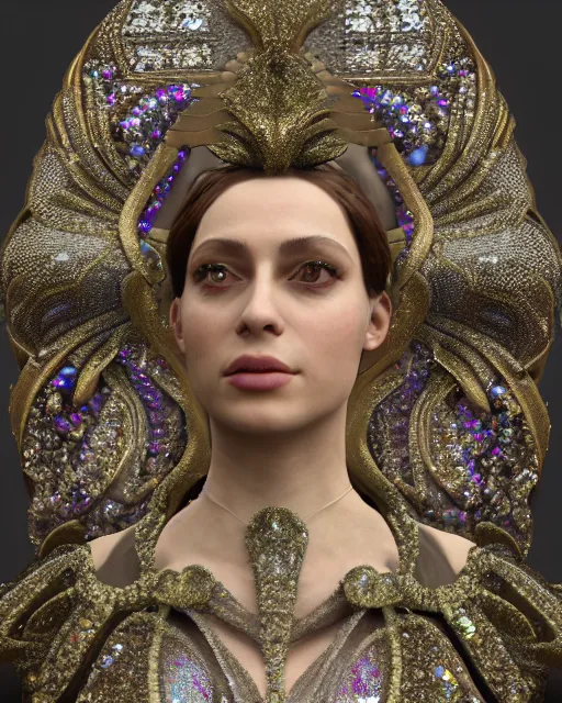 Image similar to a highly detailed metahuman 8 k close up render of sargis kudeyan renaissance in iris van herpen dress schiaparelli in diamonds crystals swarovski and jewelry iridescent in style of alphonse mucha gustav klimt trending on artstation made in unreal engine 4