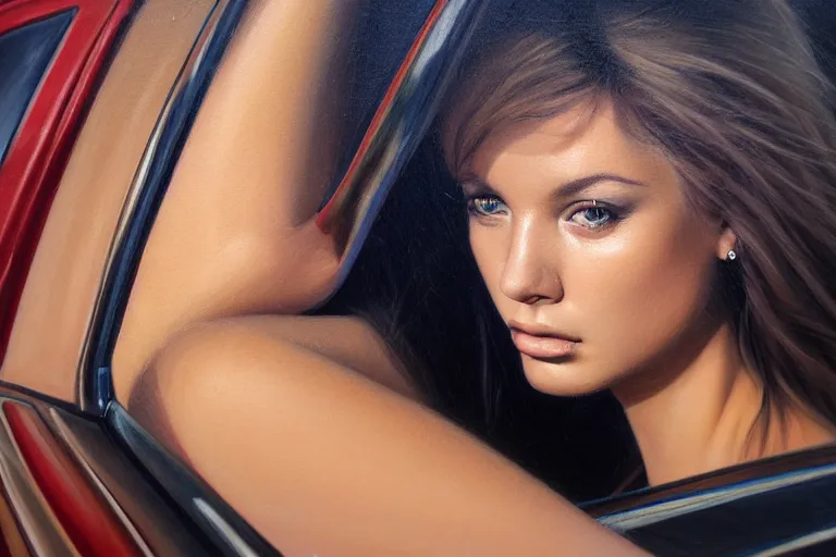 Image similar to mid shot portrait of a stunningly pretty young woman, sitting in her car, stuck in a traffic jam, tears, frustration, in the style of David Bailey , realistic, sharp focus, 8k high definition, medium format film photography, photo realistic, insanely detailed, intricate, elegant, art by les edwards and David kostic and stanley lau and artgerm