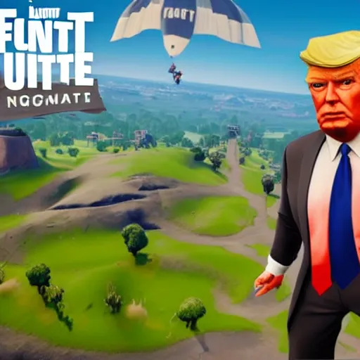 Image similar to donald trump fortnite skin limited new launch presidential skin, sunny, detailed, epic games fortnite trailer