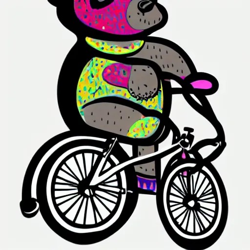 Image similar to Bear riding a small bicycle, sticker, highly detailed, colorful, illustration, drama, smooth and clean vector curves, no jagged lines, vector art, smooth