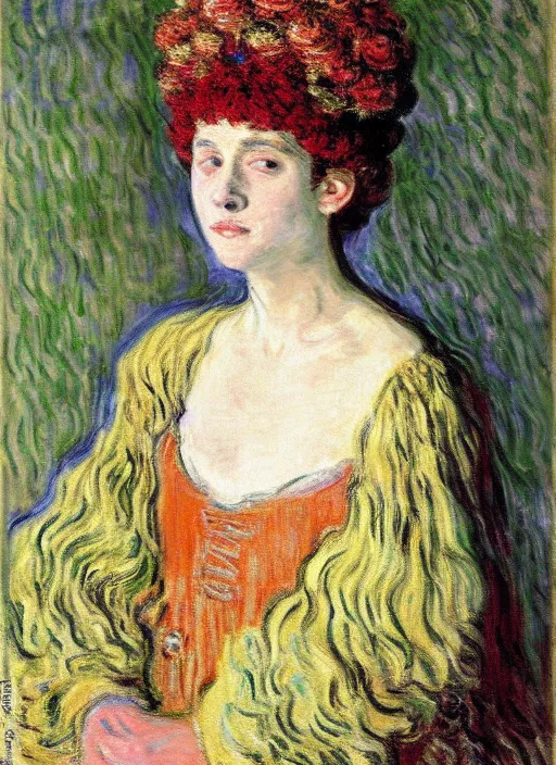 Prompt: portrait of young woman in renaissance dress and renaissance headdress, art by claude monet