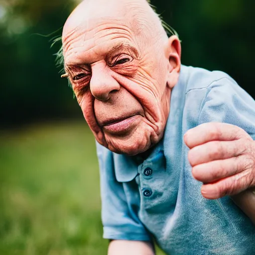 Image similar to dslr photo portrait still of 8 0 year old homer simpson at age 5!!!, 8 5 mm f 1. 8