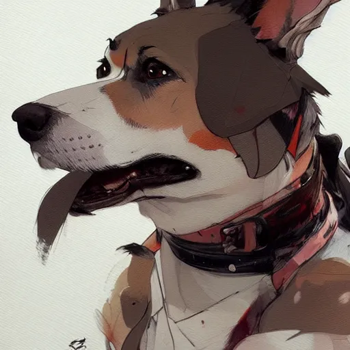 Image similar to concept art of anthropomorphized canine, highly detailed painting by dustin nguyen, akihiko yoshida, greg tocchini, 4 k, trending on artstation, 8 k