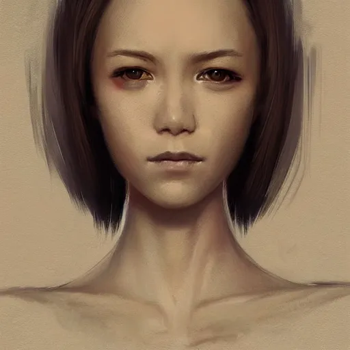 Image similar to portrait of a female cyborg by greg rutkowski, she is about 3 0 years old, korean, pale, white bob hair, she is wearing a black tank top, highly detailed portrait, digital painting, artstation, concept art, smooth, sharp foccus ilustration, artstation hq