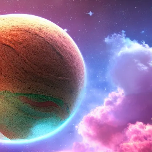 Image similar to promotional movie still, high - angle view of alien gas planet, extreme fluffy clouds, colors, 3 d, digital art, octane 3 d render, ue 5, realism, cinematic, imax 7 0 mm.