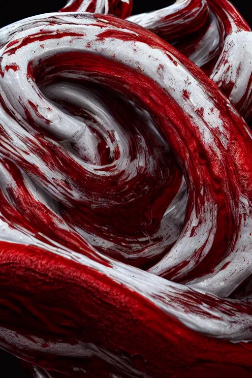 Image similar to swirling organic liquids mixing together, extremly detailed, organism, veins, red and white, intrinsec details, dramatic light, octane render, realistic