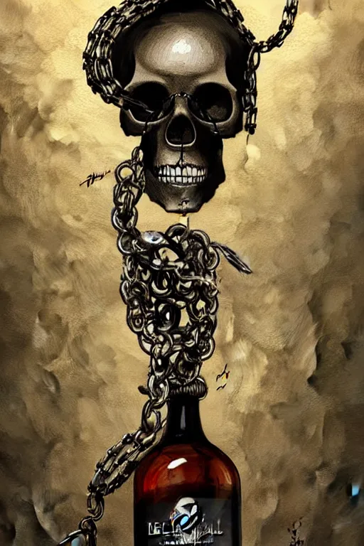 Image similar to beutifull and very tired womanlooking pile off empty bottles, skull made out of smoke coming out of bottles,, fantasy, intricate, elegant, highly detailed, digital painting, artstation, concept art, addiction, chains, smooth, sharp focus, illustration, art by Ilja Repin