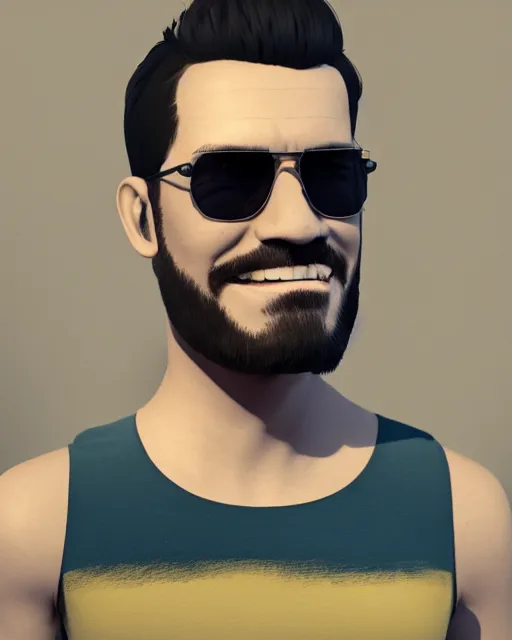 Prompt: 3 2 - year - old man, short stubble, summer shirt, sun glasses, character design, octane render, by artstation, 8 k, artbreeder