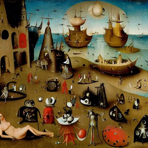 Prompt: Bikini Bottom painted by Hieronymus Bosch